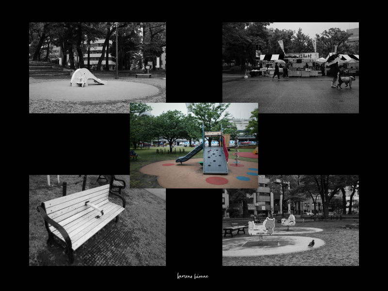 GRⅢで撮影した小雨降る横浜公園の写真のコラージュ