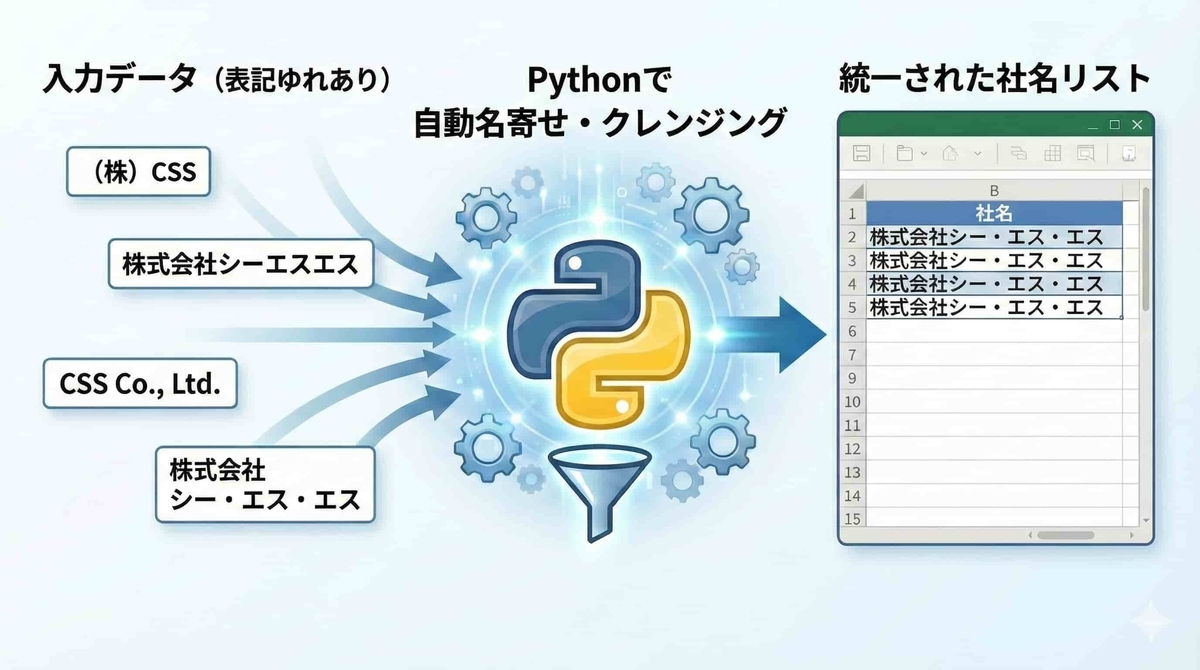 「レシピ②：「表記ゆれ」を自動で名寄せする」イメージ