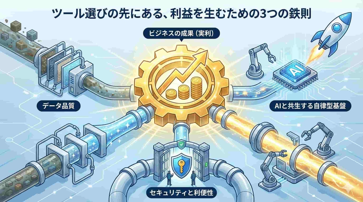 「失敗しないデータ分析基盤構築への3つの必須アプローチ」のイメージ