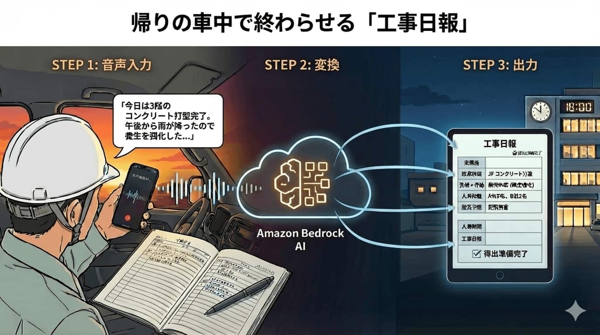 【ケース1】帰りの車中で終わらせる「工事日報」