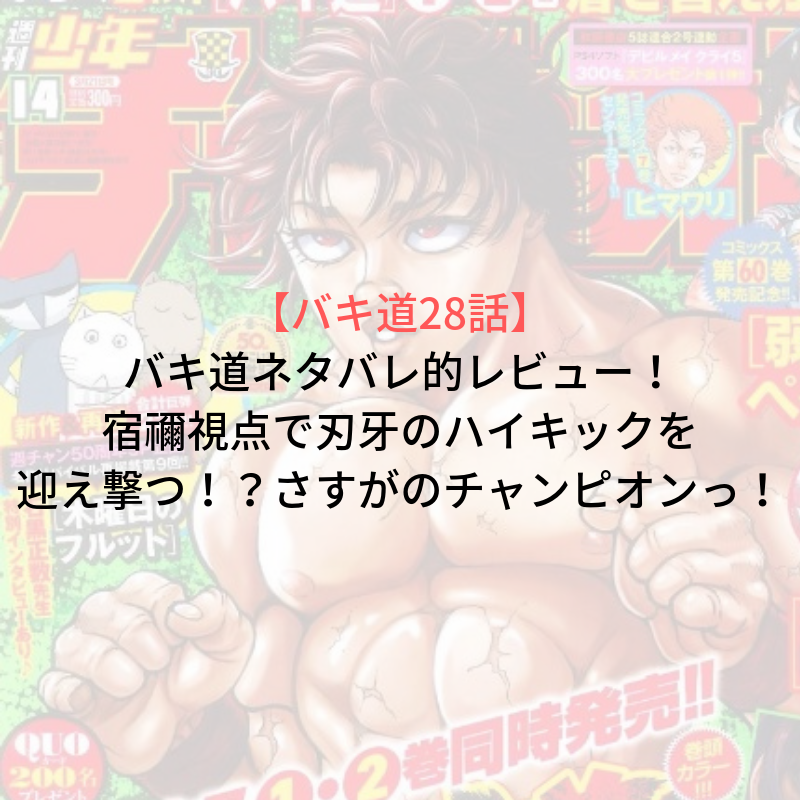 バキ道28話 バキ道ネタバレ的レビュー 宿禰視点で刃牙のハイキックを迎え撃つ さすがのチャンピオンっ 神沼の バキっと雑記 ブログ