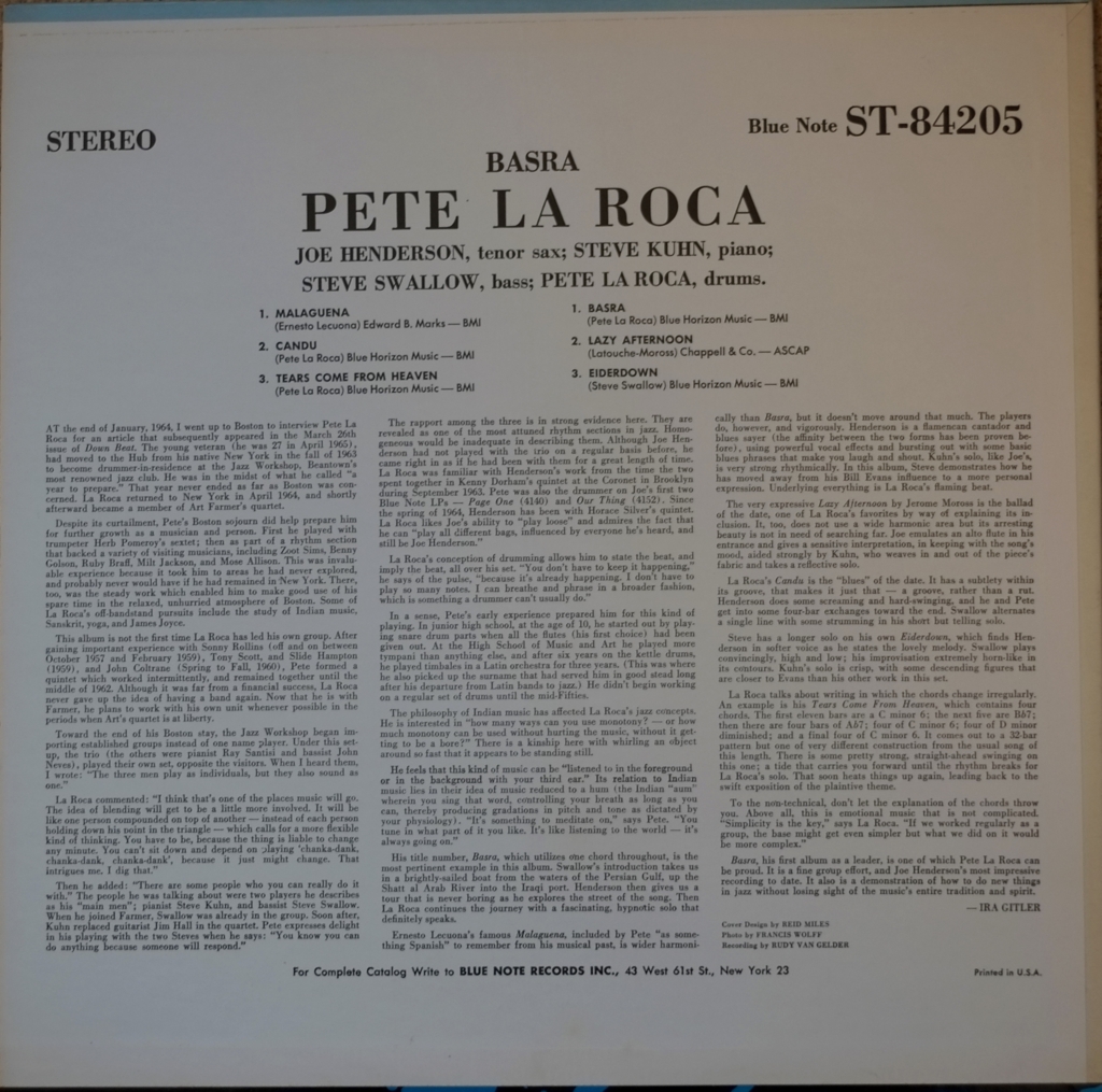 BST84205) Pete La Roca: Basra (1965) 夜半前のSweet Basilで