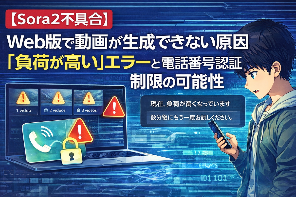 Sora2不具合】Web版で動画が生成できない原因｜「負荷が高い」エラーと