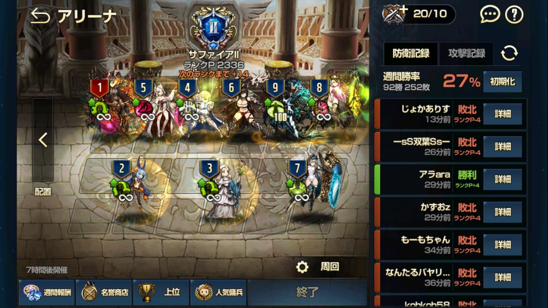 今週のアリーナ最終結果はサファイアⅡ