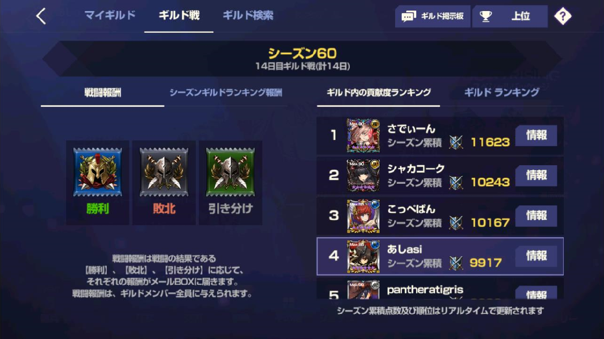 2020年06月23日あしのギルド戦シーズン結果