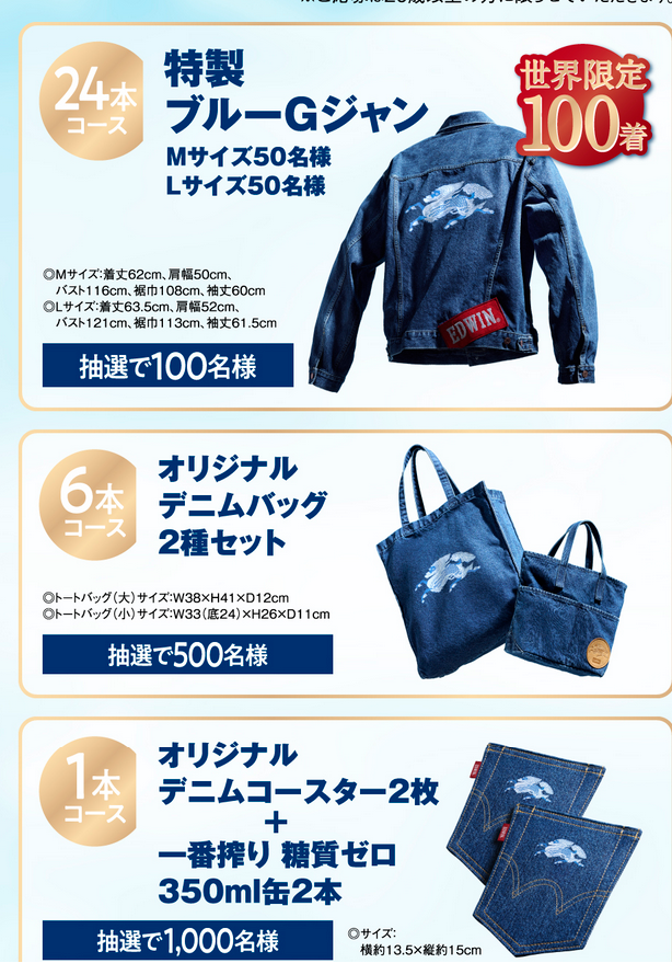 懸賞情報 キリン一番搾り 糖質ゼロ×EDWIN 特製ブルーGジャンが当たる