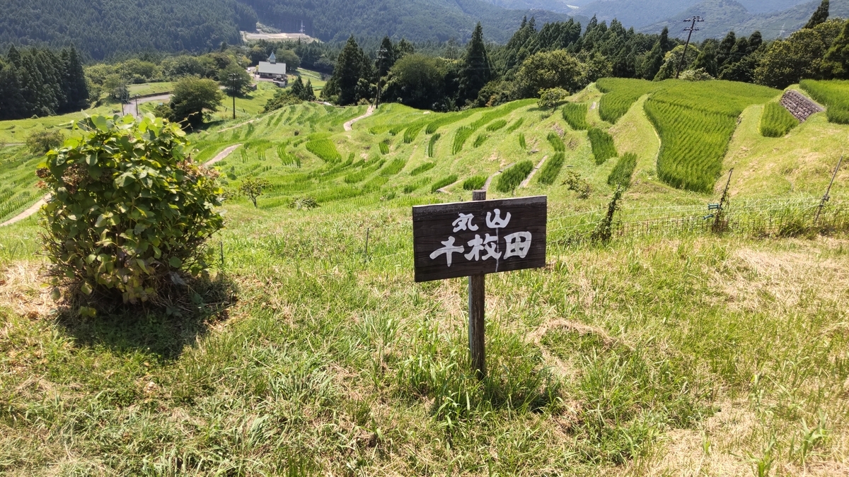 夏真っ盛りの8月、丸山千枚田と看板