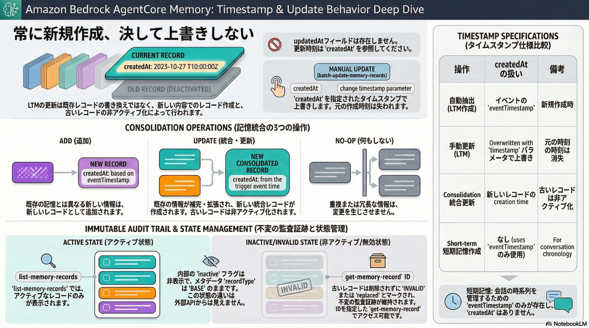 Bedrock AgentCore Memory タイムスタンプと更新挙動の検証結果まとめ