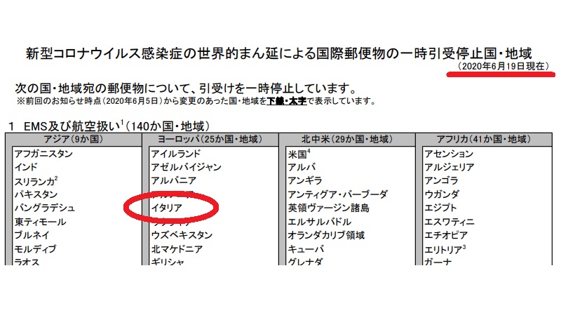 ７月１日から再開 国際郵便 引き受け停止 日本からイタリアへの郵便物２０２１ ２０２２ 今も日本からイタリアに郵便物は送れないの イタリアから送った郵便物は届く 国際郵便の一時引受停止と遅延 イタリア日本間 女子のためのイタリアローマ現地最新
