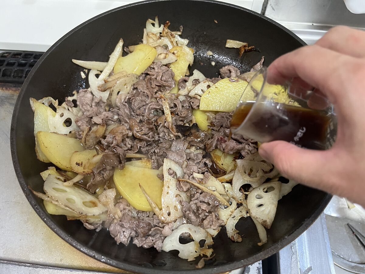 じゃがごぼれんこんと牛肉のオイスター炒め_8