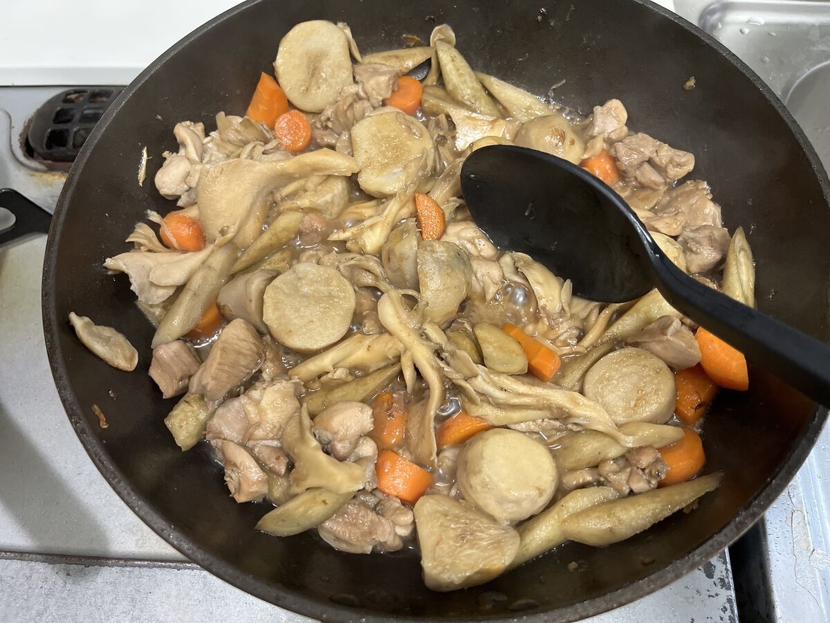 秋野菜と鶏肉の筑前煮風_11