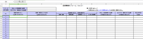 医療費集計フォーム画像
