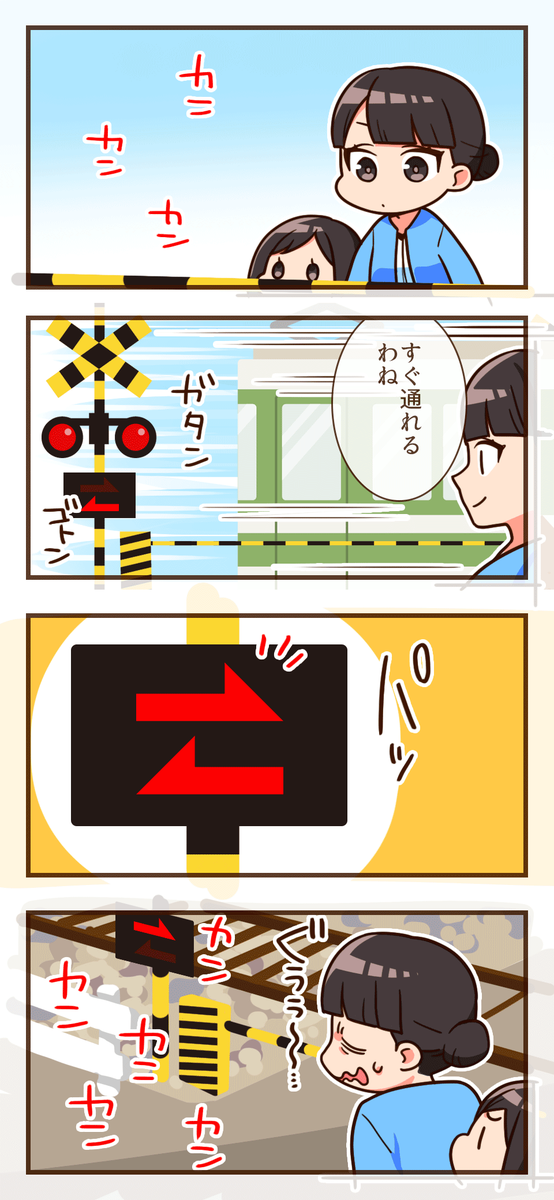 はなまるFX 4コマ漫画：開く！と思わせて開かない踏切( ;∀;)