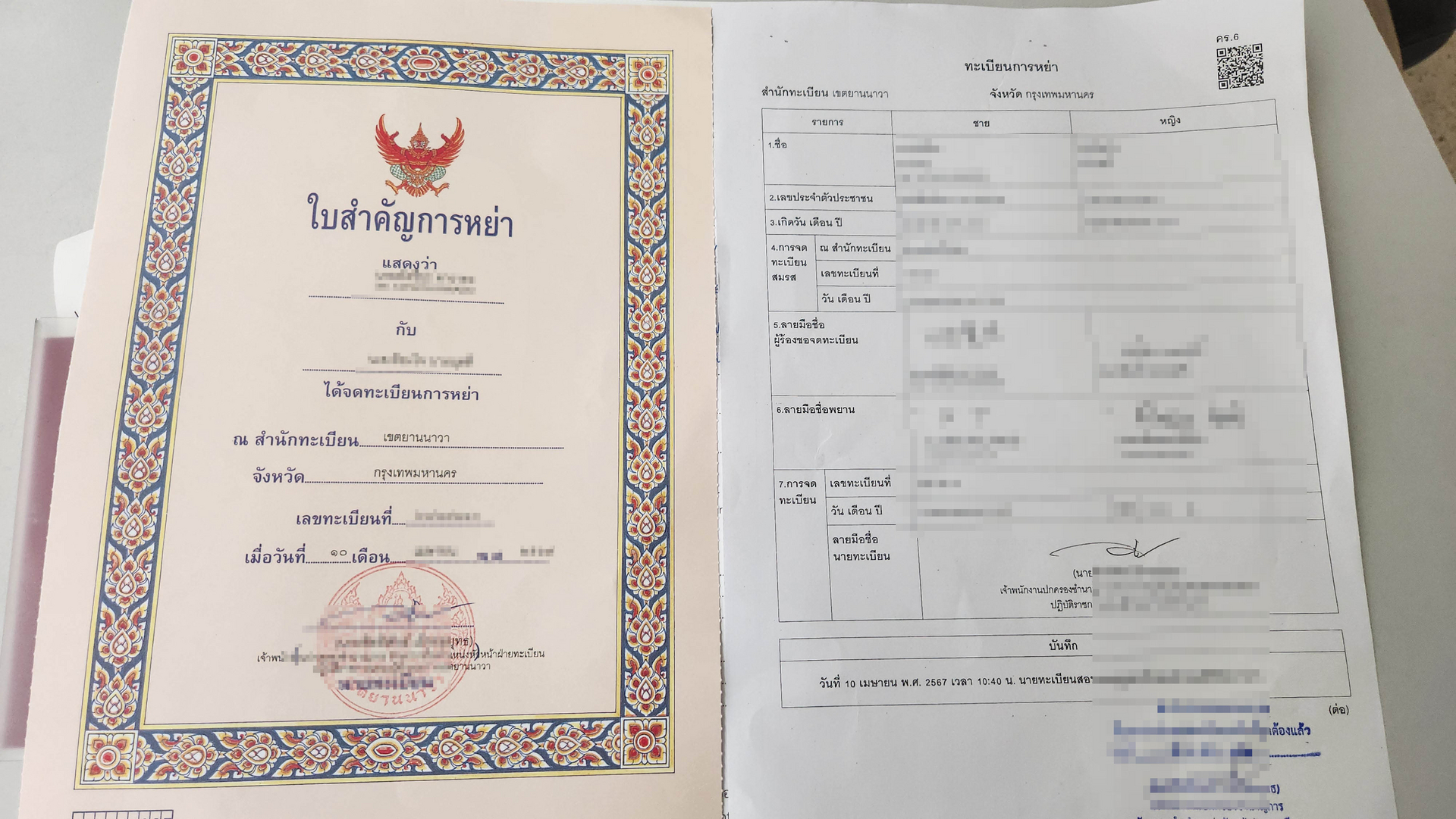 タイの離婚証明書