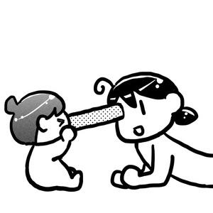筒を覗く母