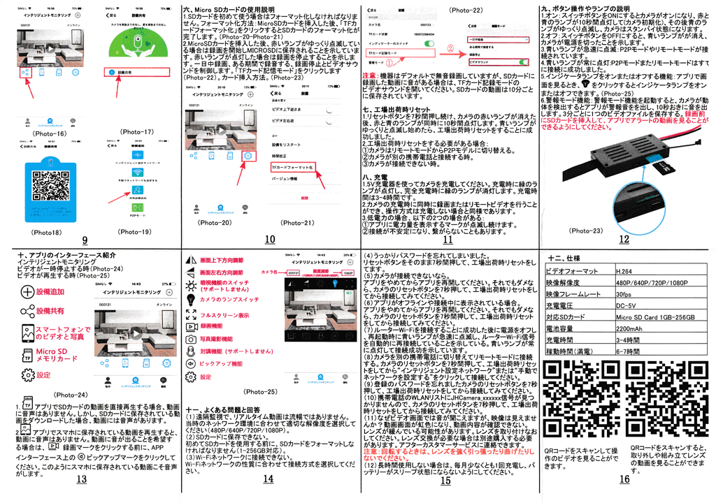 超小型 スパイカメラ WiFi接続対応 ESROVER 説明書