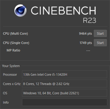 Lenovo ThinkCentre neo 50q Tiny Gen4 ベンチーマーク CINEBENCH R23