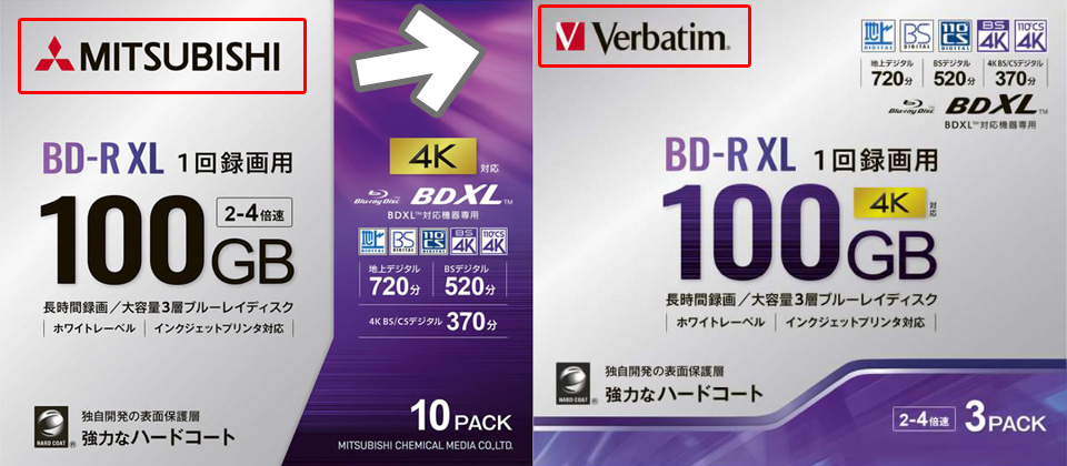 MITSIBISHIのCD/DVD/BDメディアがVerbatimに