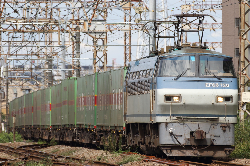 貨物列車撮影 9/12 国鉄色充当海コン列車、白プレPF充当リニア