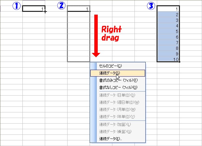 フィルハンドルを右ドラッグ