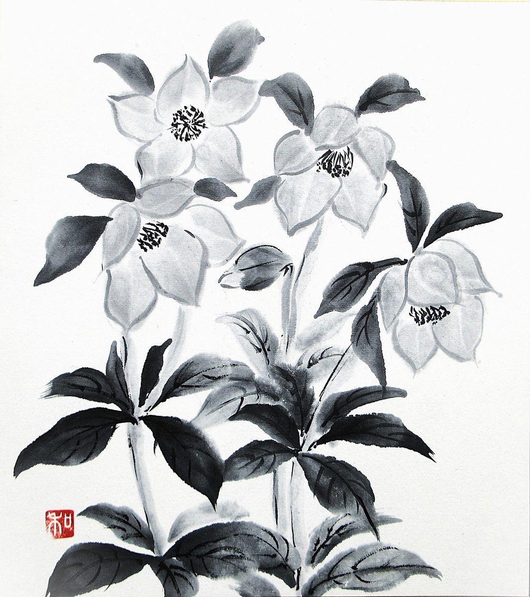 クリスマスローズ描きました 作者Hiroko.M 水墨画「クリスマスローズ」 - 里山悠々録
