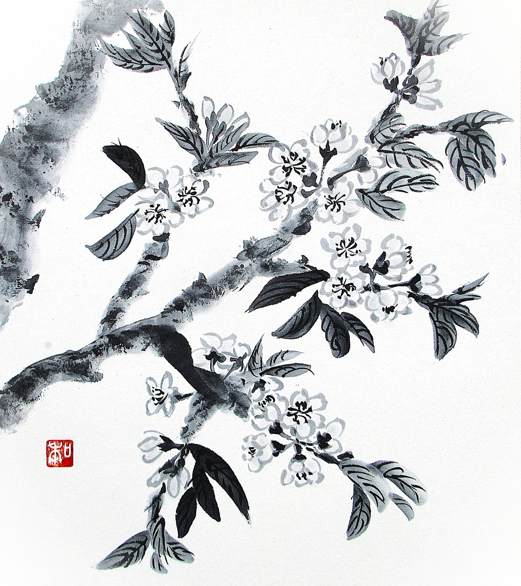 水墨画「山桜」 - 里山悠々録
