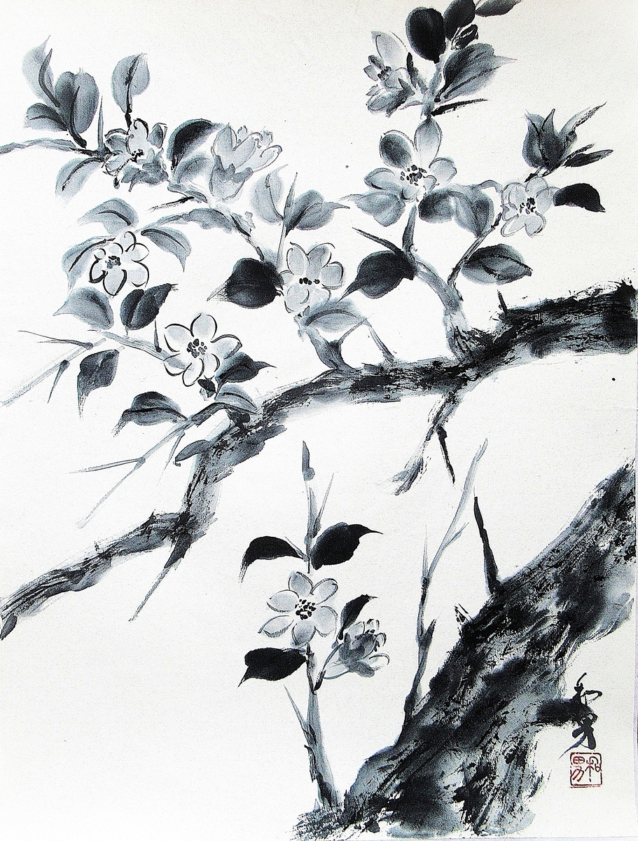水墨画「石榴の花」 - 里山悠々録