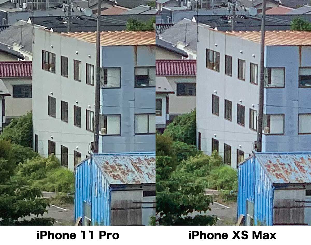 iPhone 11 ProとXS Maxの広角カメラの解像感比較(拡大)