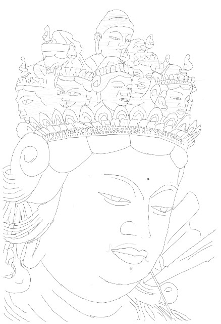 仏像 線画 アート 仏像画】法華寺 十一面観音菩薩立像の線画（全体） - keepr's diary