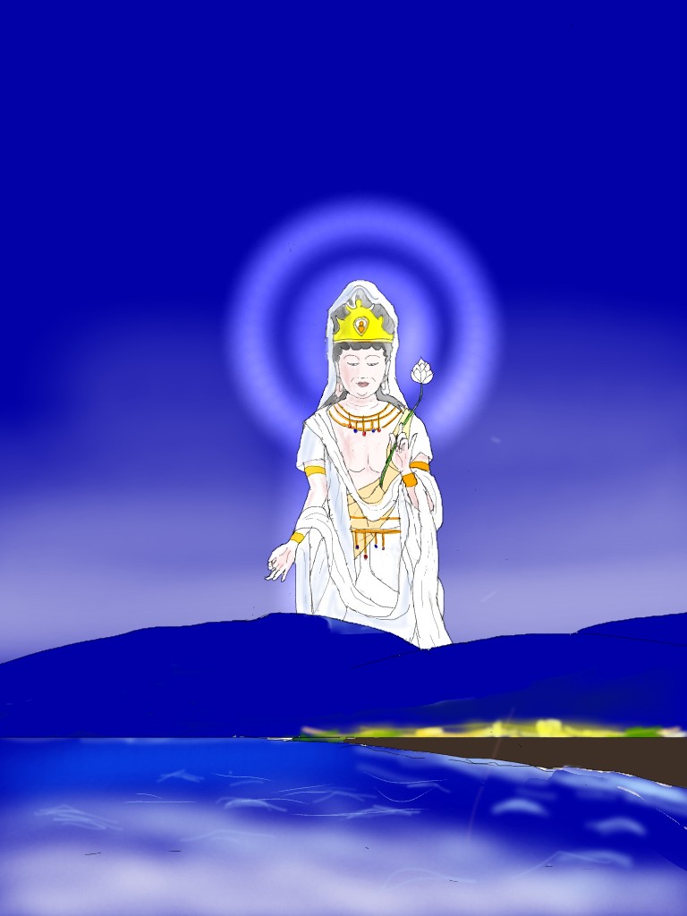 ペイント】幻想「町を見降ろす白衣観音（夜バージョン）」 - keepr's