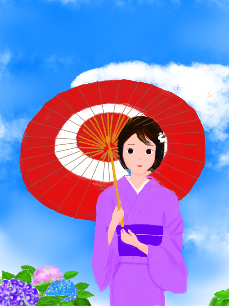 イラスト】紫陽花と番傘 - keepr's diary（本＆モノ&くらし）