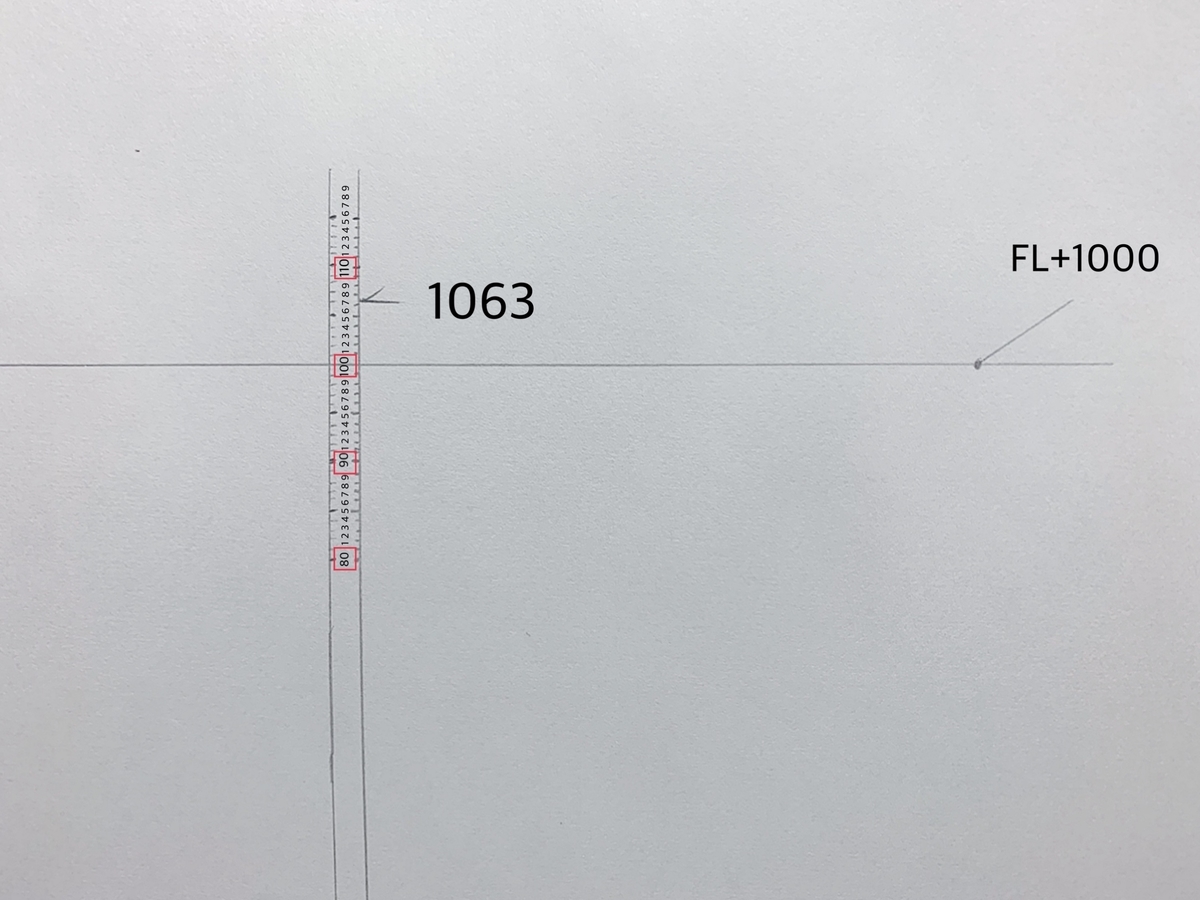 ライニングの墨出し 1000mmに合わせて印を付ける