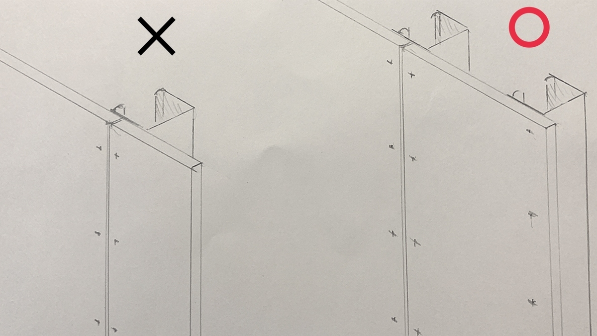 壁端部に細いボードを貼らない