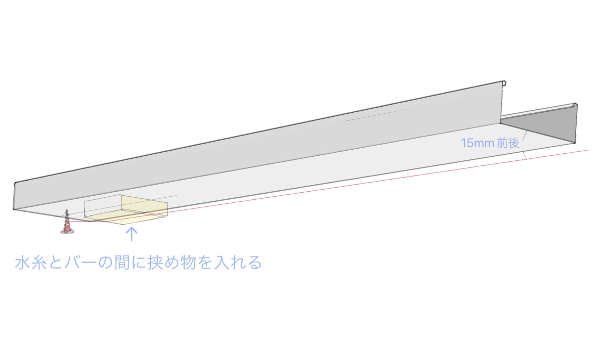 水糸をバーから15mm前後離すために噛ませ物をする