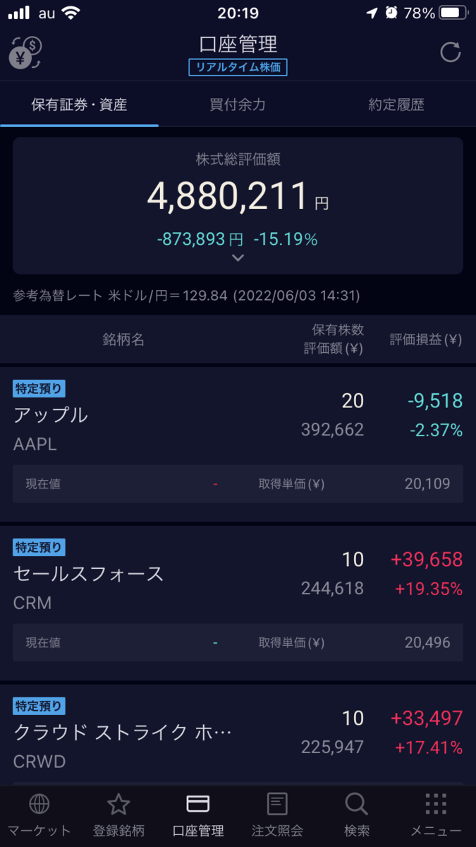 2022年6月3日米国株ポートフォリオ