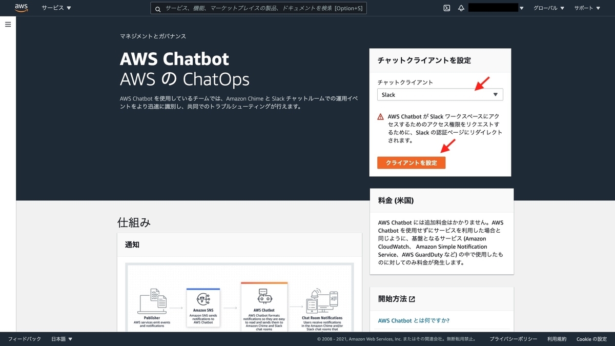 Chatbot のコンソール画面