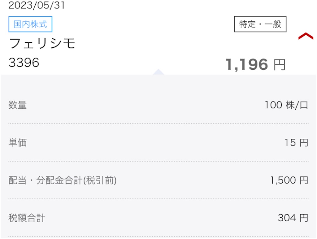 2023年5月フェリシモ（3396）配当金の記録 - ぬるま湯につかる