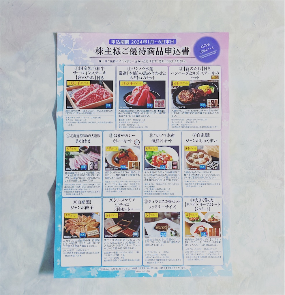 2023年12月アトム（7412）優待案内の記録 - ぬるま湯につかる