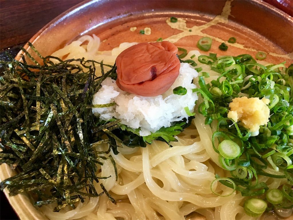 梅ぶっかけうどん　冷たいうどん
