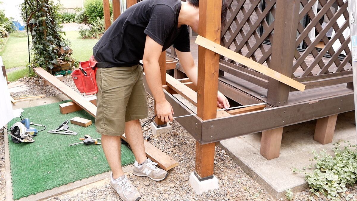 DIY】ウッドデッキに屋根つけた9 〜デッキ拡張編2〜 - アトリエ 