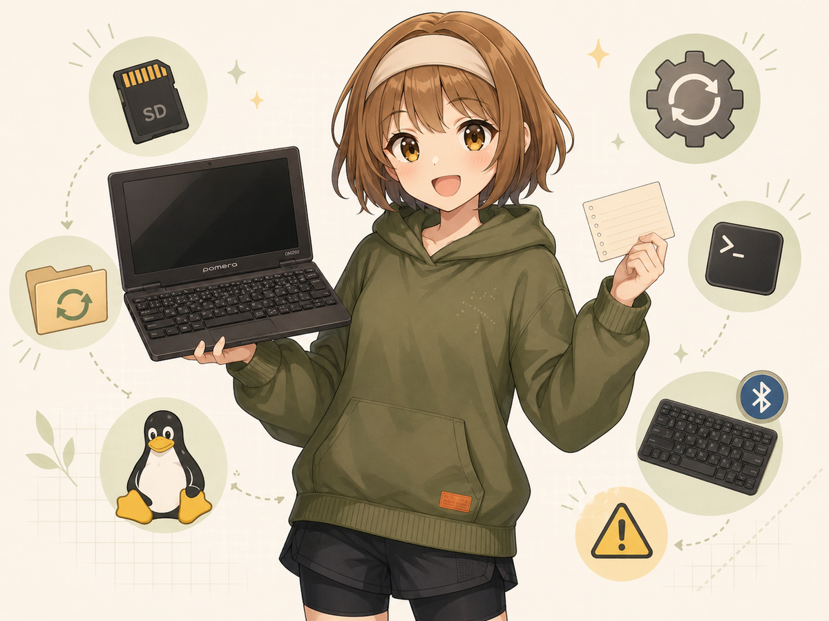 Pomera DM250をLinux化してDebian端末にする方法と注意点まとめ - Paws