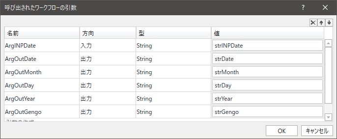 「呼び出されたワークフローの引数」