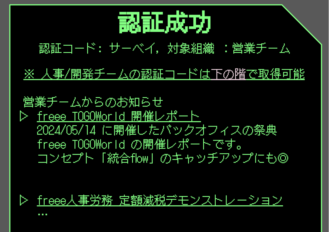 営業チームの情報。開発と人事の情報は下の階にある