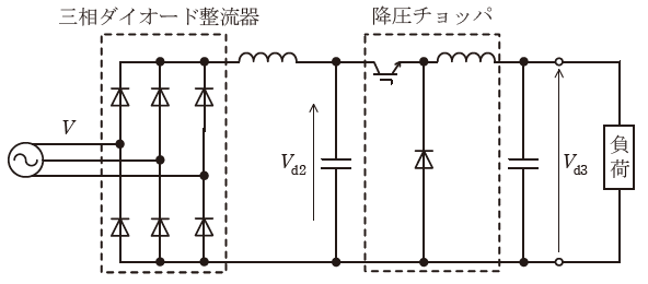 図2-2　三相ダイオード整流器に降圧チョッパを接続した回路