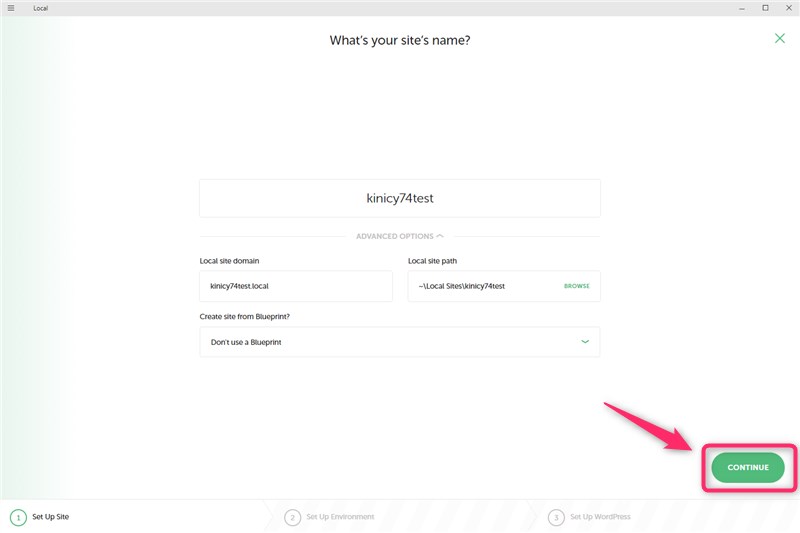 9-WordPressのLOCALサイト名入力