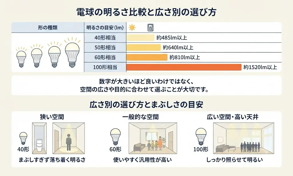 電球40形60形100型違いはどう判断する？