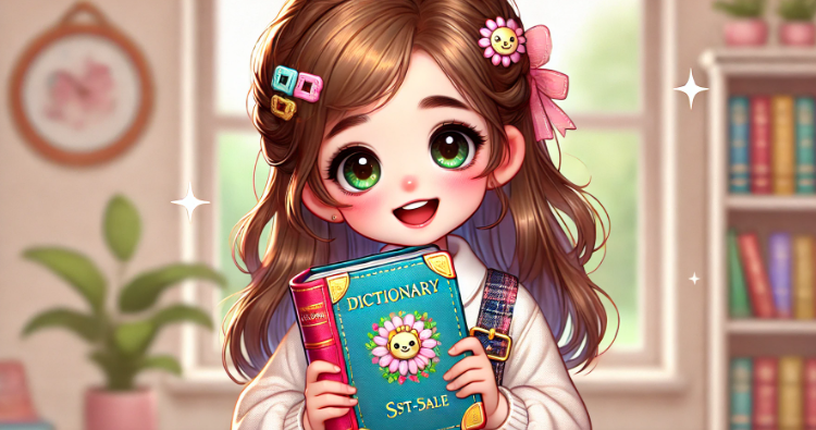 かわいい辞書を抱えて微笑む小学1年生の女の子