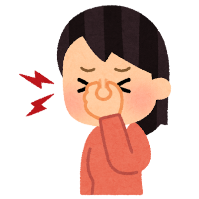 眼精疲労で、目元の痛みを感じる女性のイラスト