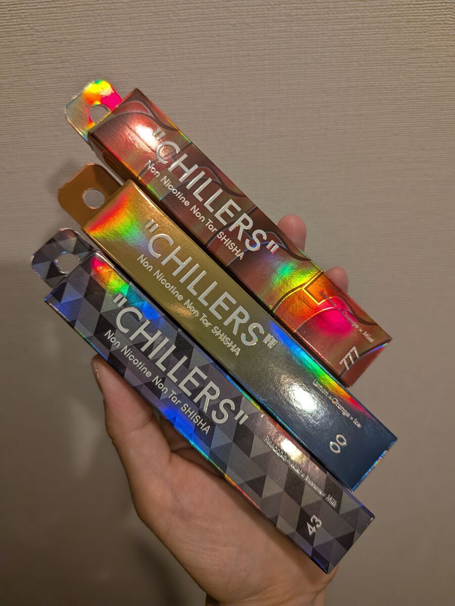 使い捨て携帯シーシャ「CHILLERS（チラーズ）」のフレーバー３種類画像