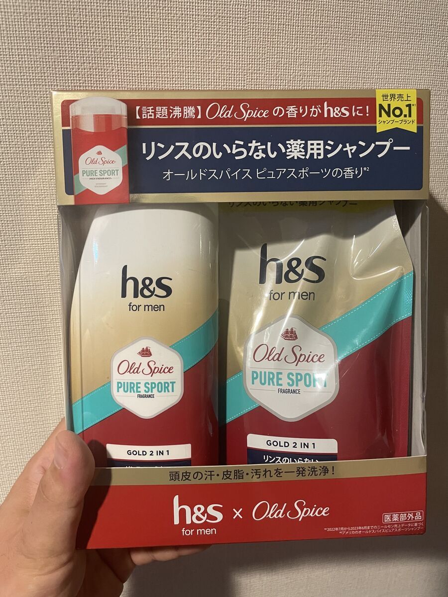 イチ・アンド・エス フォーメン ゴールド 2イン1 リンスのいらない薬用シャンプー オールドスパイス ピュアスポーツの香りポンプ＋つめかえ用(350g+300g)の実際に購入したパッケージを含む商品画像